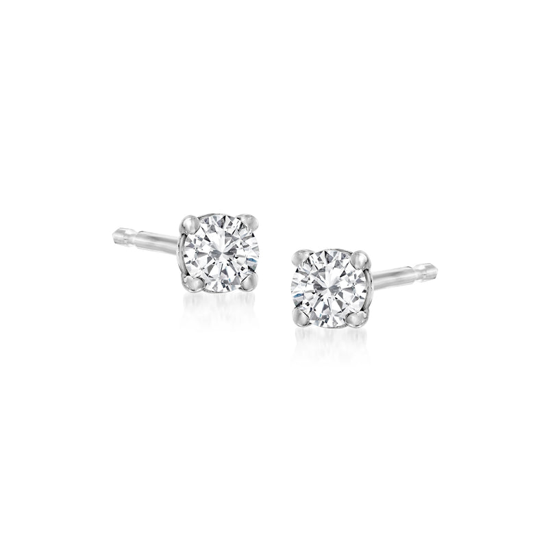 Sterling silver diamond stud earrings, round center stones on post backs
