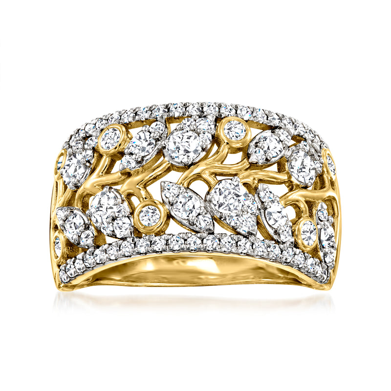 Diamond leaf vine ring in 14kt yellow gold