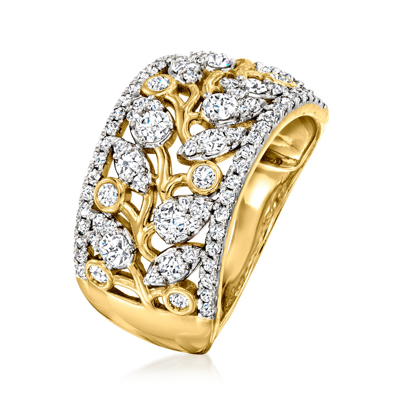 Diamond leaf vine ring in 14kt yellow gold with pavé and marquise stones