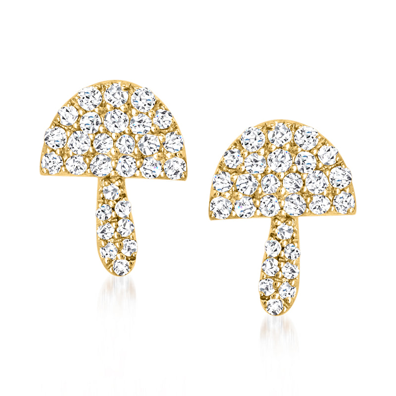 Diamond mushroom post earrings in 14kt yellow gold