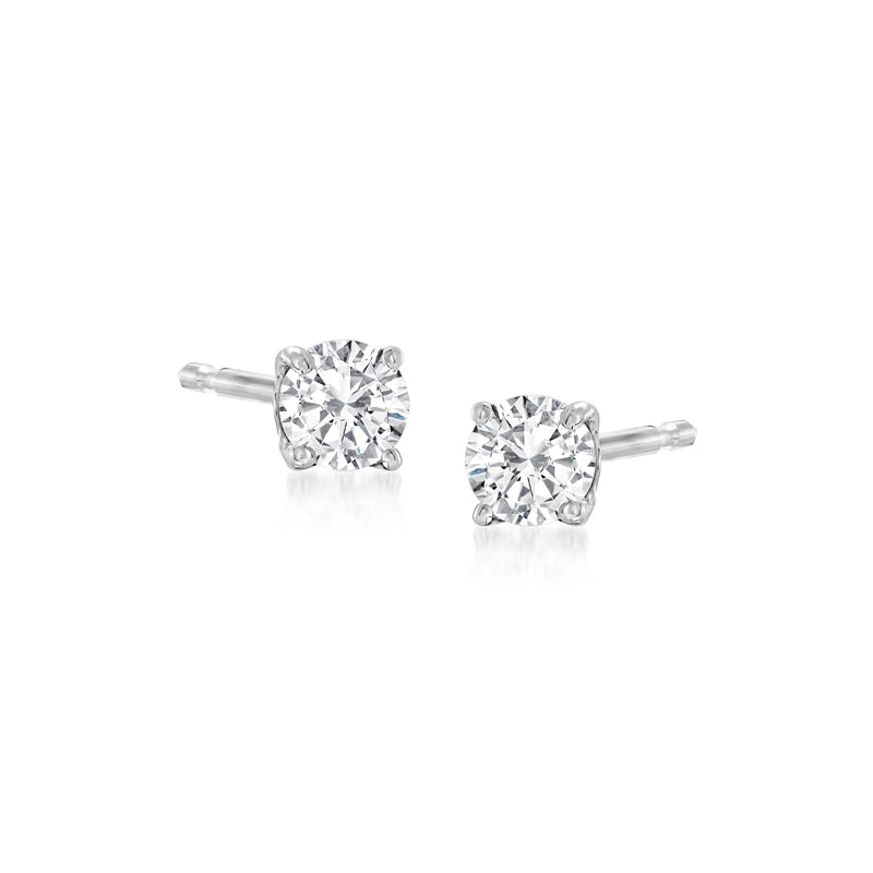 Sterling silver diamond stud earrings, round brilliant-cut stones