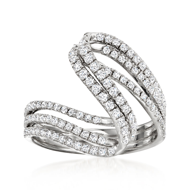 Sterling silver diamond three-row wave ring