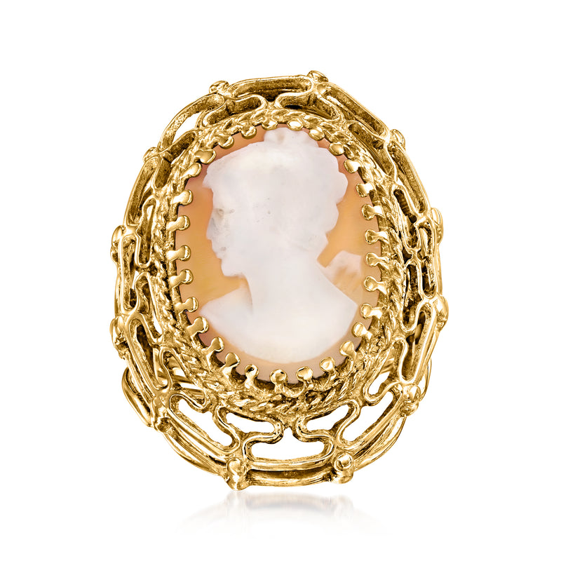 14kt yellow gold cameo ring with left-facing profile in white oval bezel