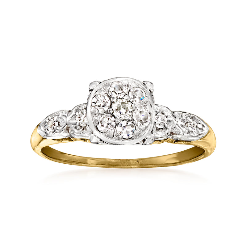 Vintage diamond cluster ring in platinum with 14k yellow gold band, oval center stones