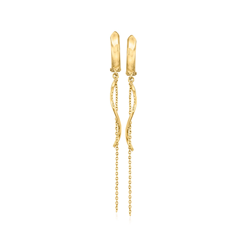 14kt yellow gold twisted chain huggie hoop drop earrings