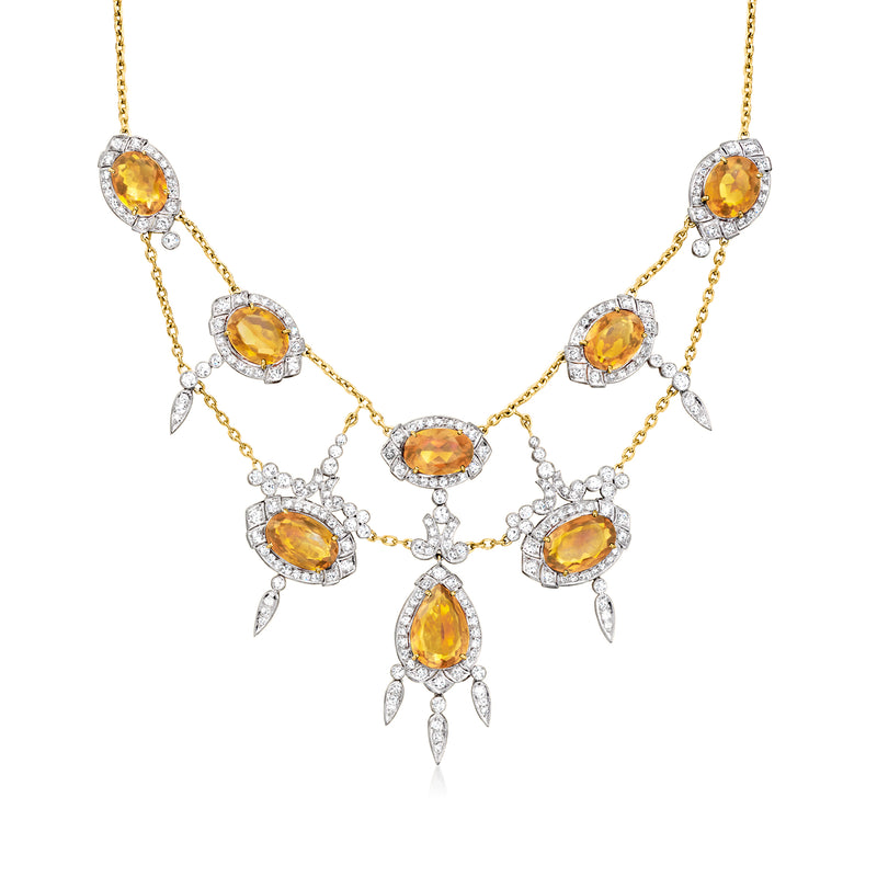 Two-tone gold citrine and diamond drop necklace with multi-stone oval pendants