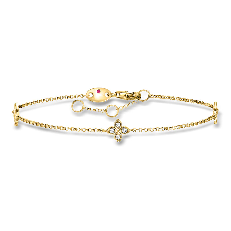 18kt yellow gold diamond station bracelet with round links and central diamond cross