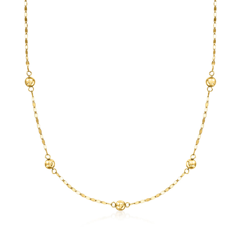 14kt yellow gold bead station chain necklace with small round stations