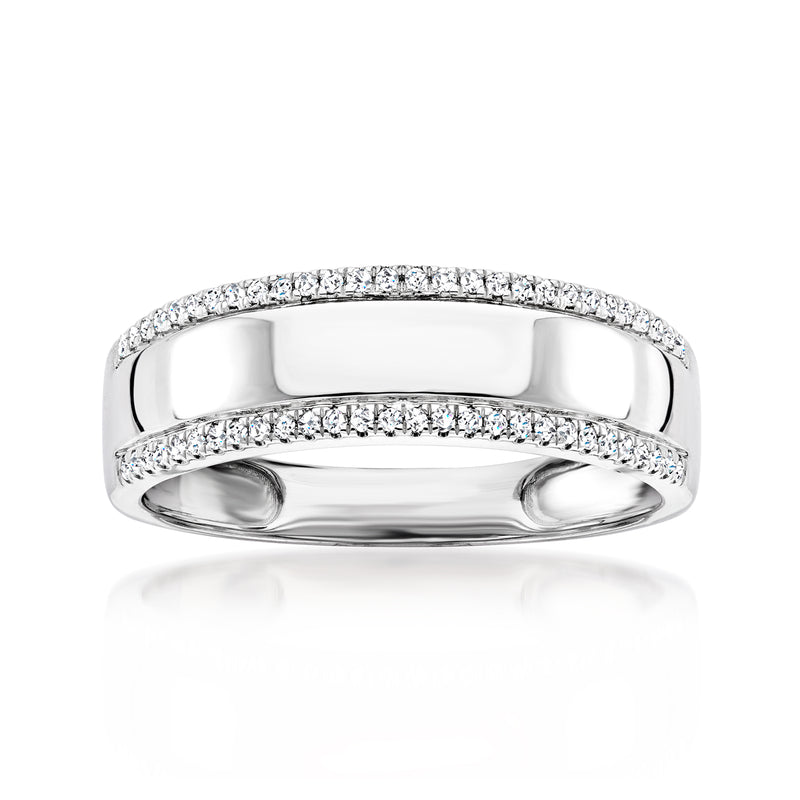 Sterling silver diamond-edged ring with two rows of round stones