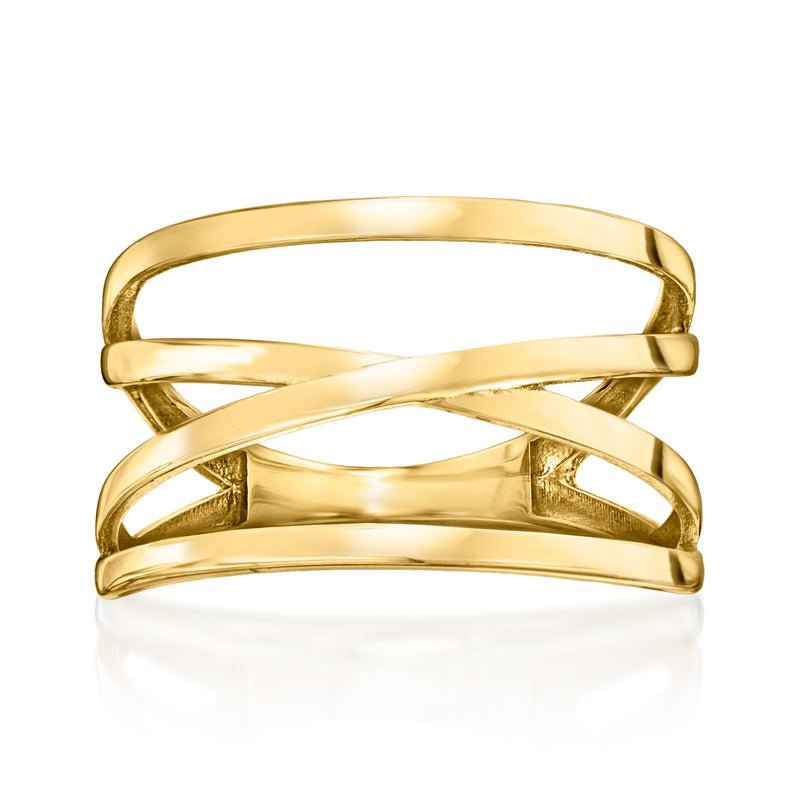 10kt yellow gold crisscross ring with open stacked bands