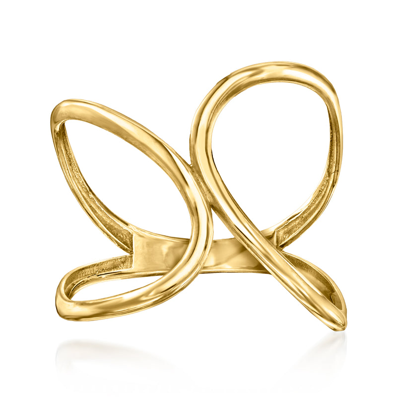 10kt yellow gold freeform geometric ring with interlocking loop design