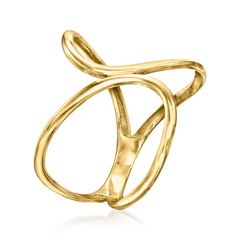 10kt yellow gold geometric ring with curved open loops and glossy abstract form