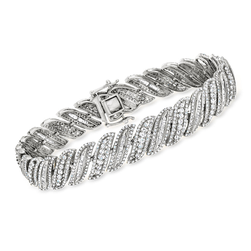 Diamond wave-link bracelet in sterling silver with pavé-set stones
