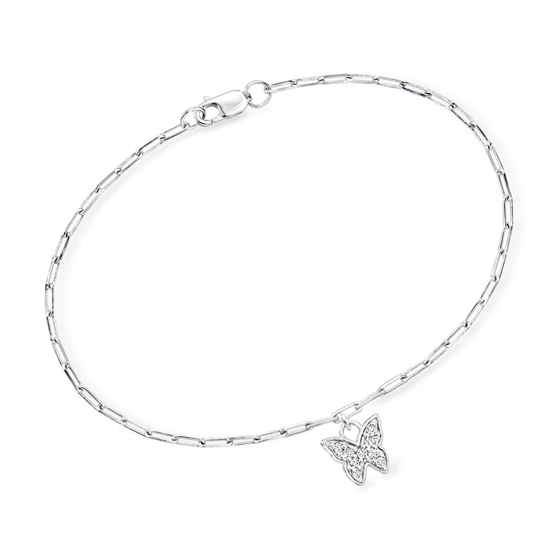 Sterling silver butterfly charm paper-clip link bracelet with lobster clasp