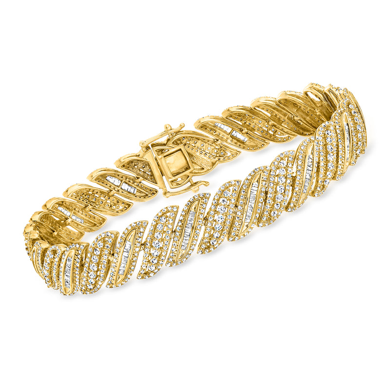 Diamond wave-link bracelet in gold over sterling with pavé diamonds