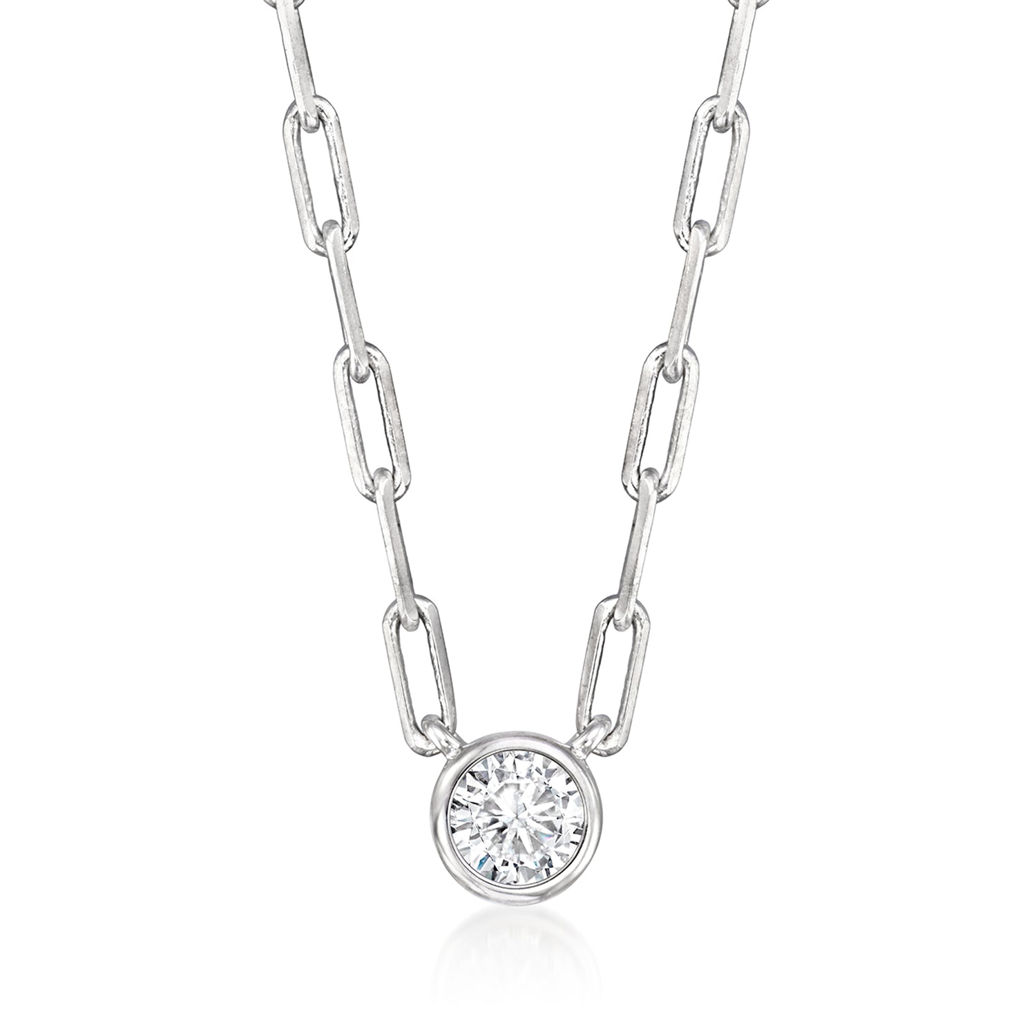 .20 Carat Bezel-Set Diamond Paper Clip Link Necklace in Sterling Silver