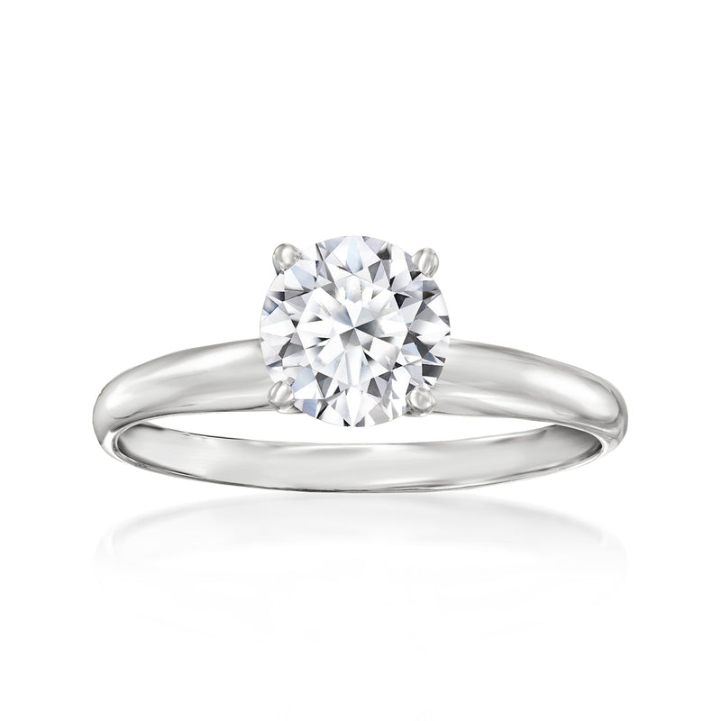 Platinum solitaire ring with a round lab-grown diamond center stone