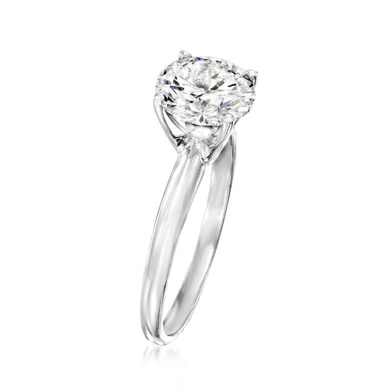 Platinum solitaire ring with large round brilliant diamond in prong setting