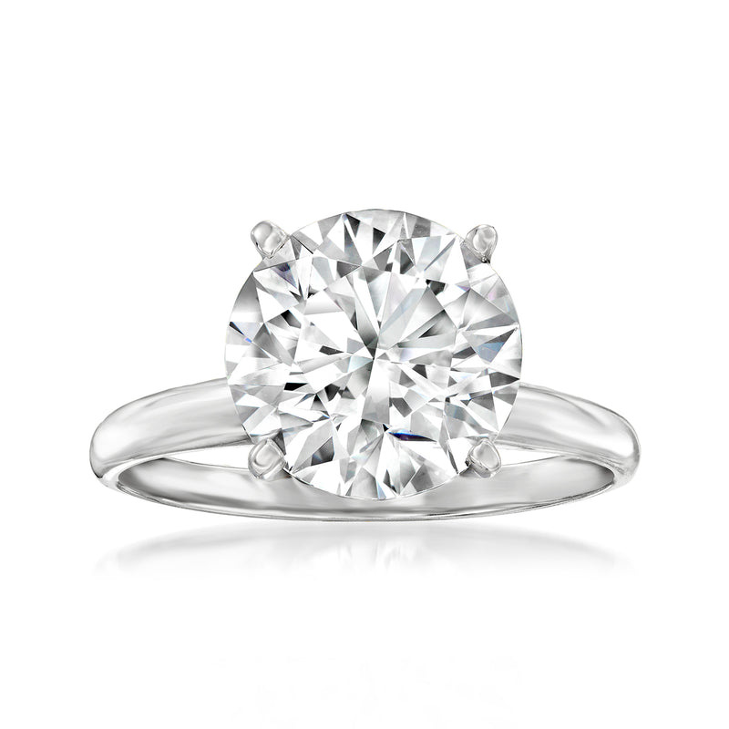 Platinum solitaire ring with large round lab-grown diamond, four-prong setting