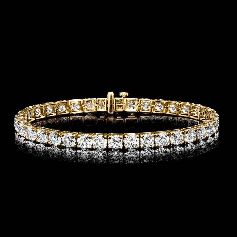 14kt yellow gold tennis bracelet lined with round lab-grown diamonds