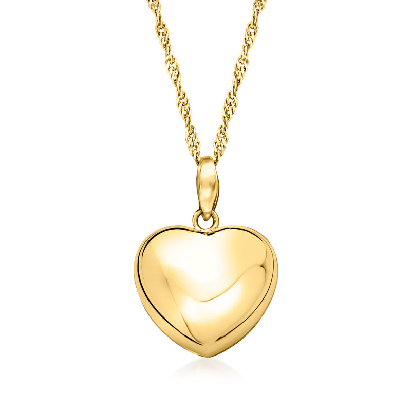 Gold-tone puffed heart pendant necklace with chain and loop bail