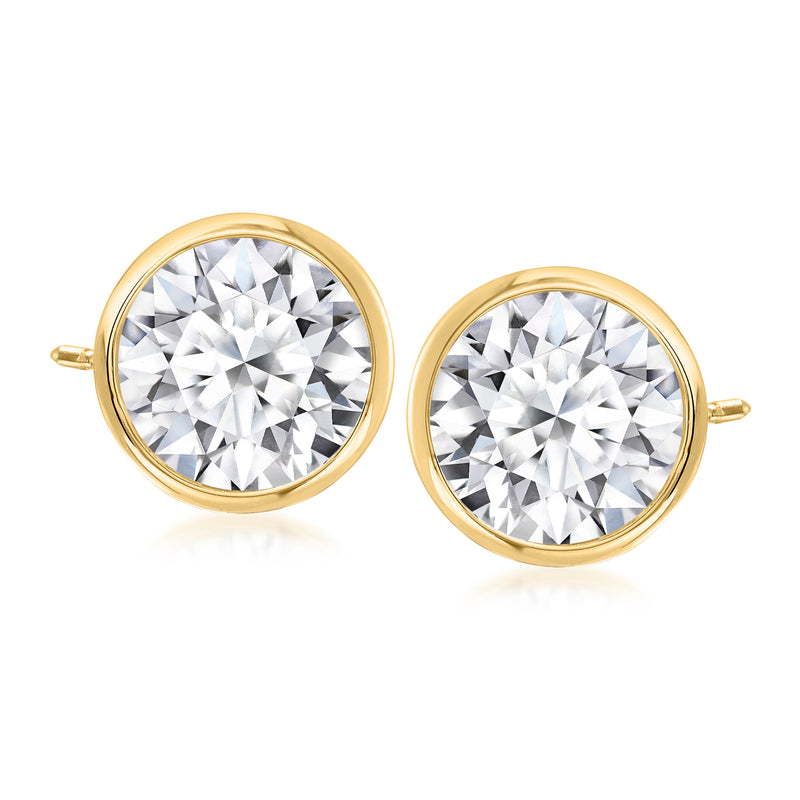 14kt yellow gold bezel-set diamond stud earrings with round stones