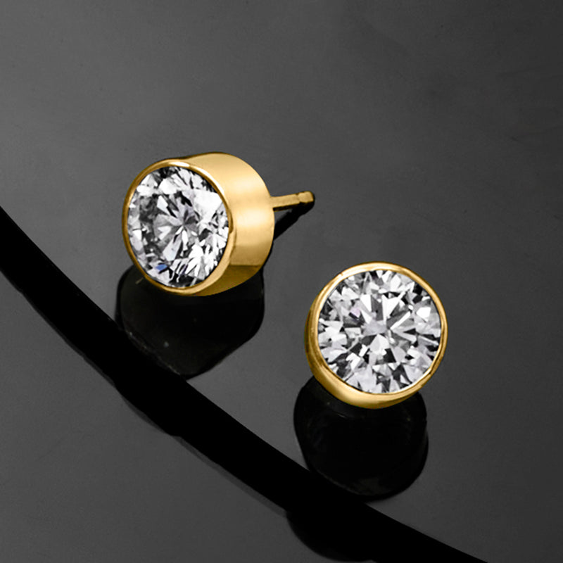 14kt yellow gold round diamond stud earrings, side view