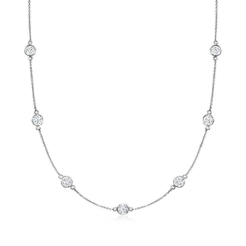 14kt white gold diamond station necklace with round lab-grown stones
