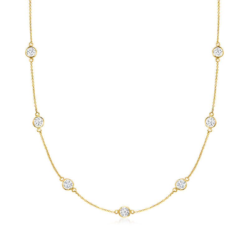 14kt yellow gold station necklace with round diamond-like links