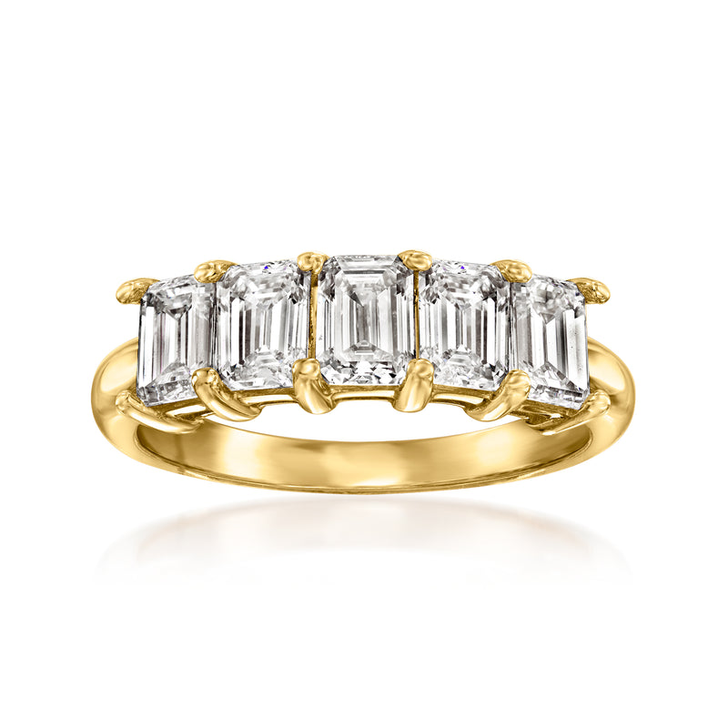 Five-stone diamond ring in 14kt yellow gold with five emerald-cut stones