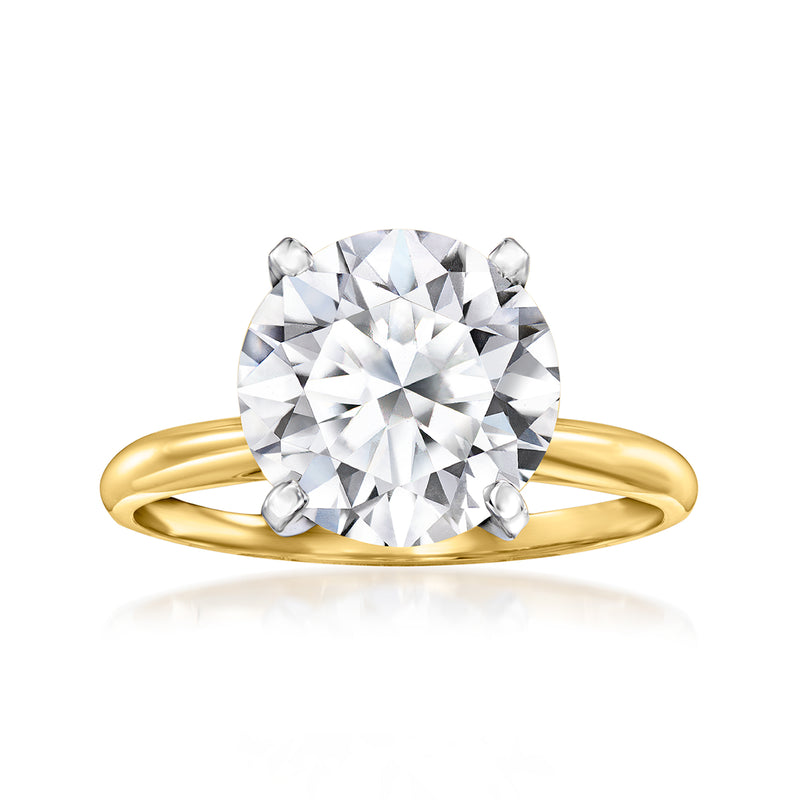 14kt yellow gold solitaire ring with round 5.00-ct lab-grown diamond