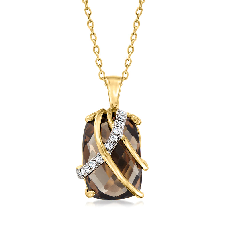 Gold vermeil pendant necklace with smoky quartz and white zircon accents