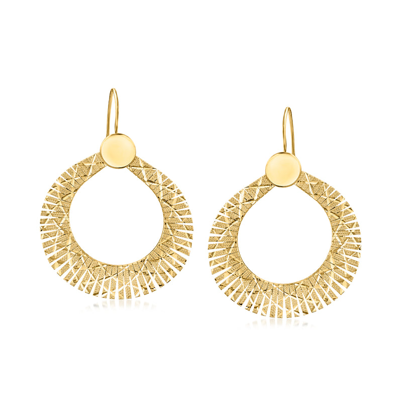18kt gold over sterling drop earrings, textured circular fan with round top