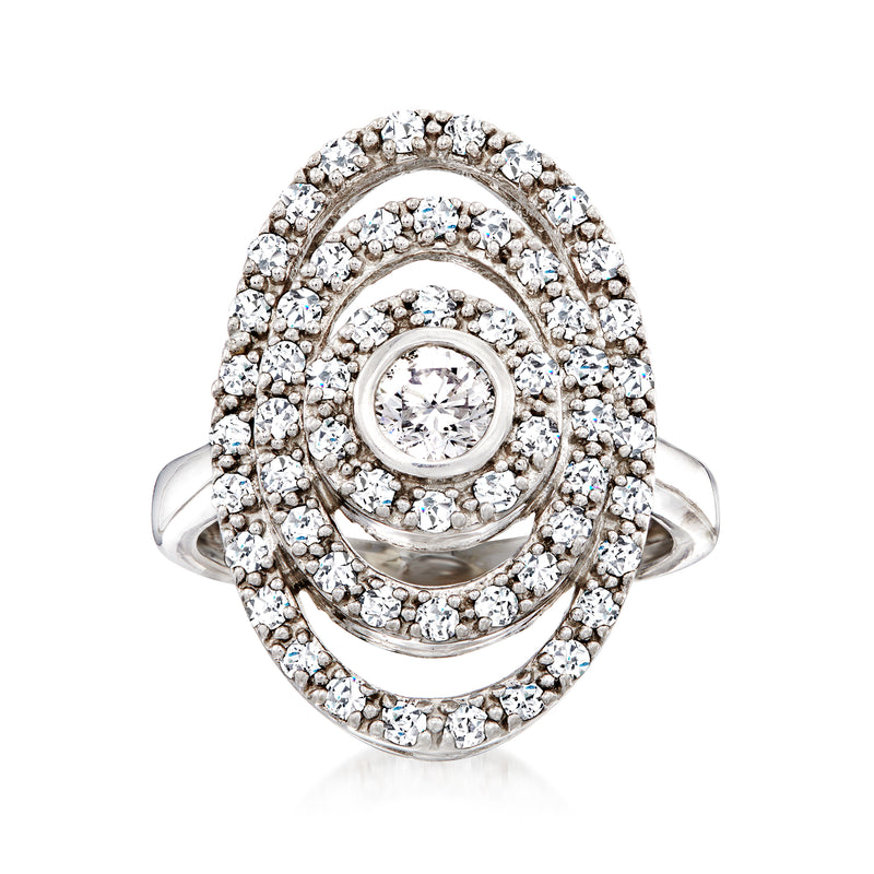 Vintage white gold diamond multi-circle ring with round center stone and halo