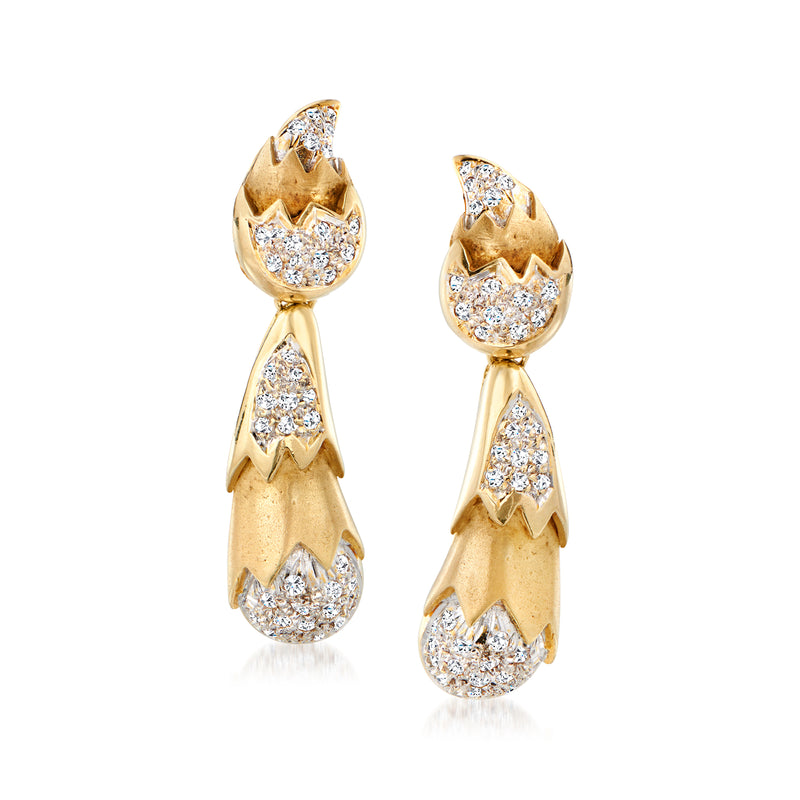 Vintage diamond drop earrings in 14kt two-tone gold, pair