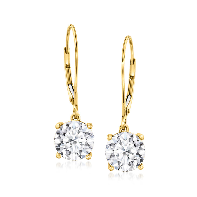 14kt yellow gold leverback drop earrings, round lab-grown diamonds