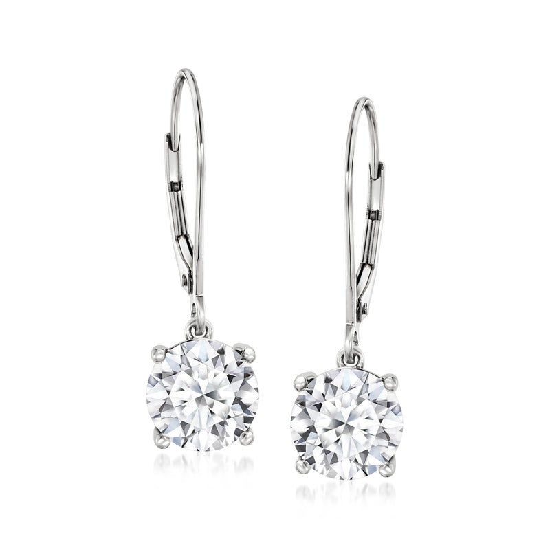 14kt white gold leverback drop earrings with round lab-grown diamond studs