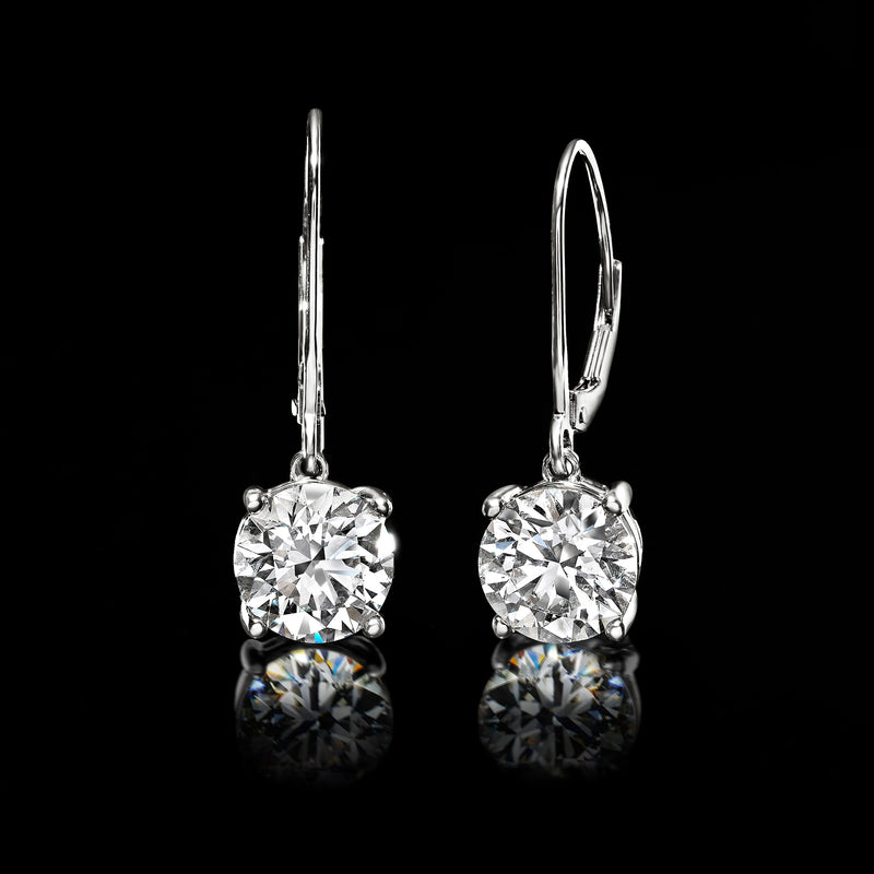 14kt white gold leverback drop earrings with round lab-grown diamonds, paired