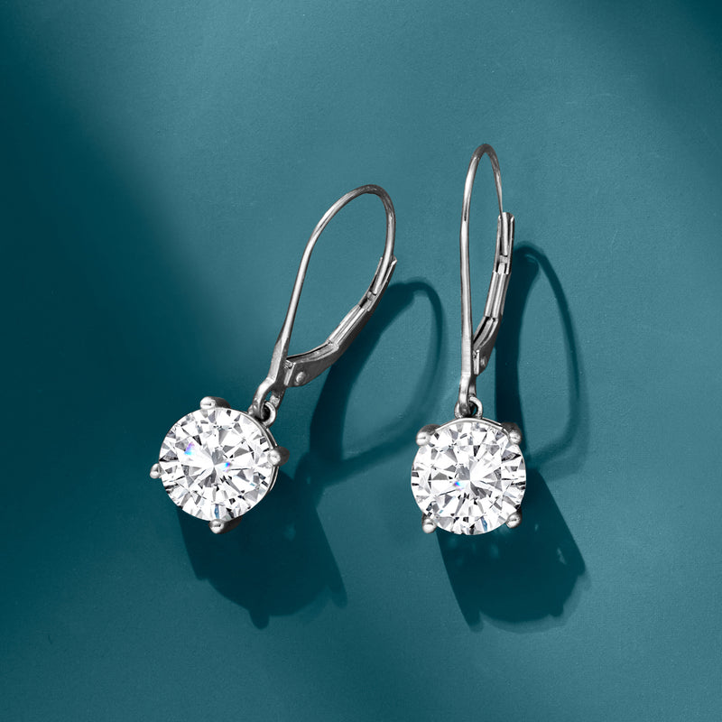 14kt white gold leverback drop earrings with round lab-grown diamond drops