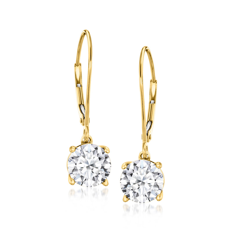 14kt yellow gold leverback drop earrings with round lab-grown diamond centers