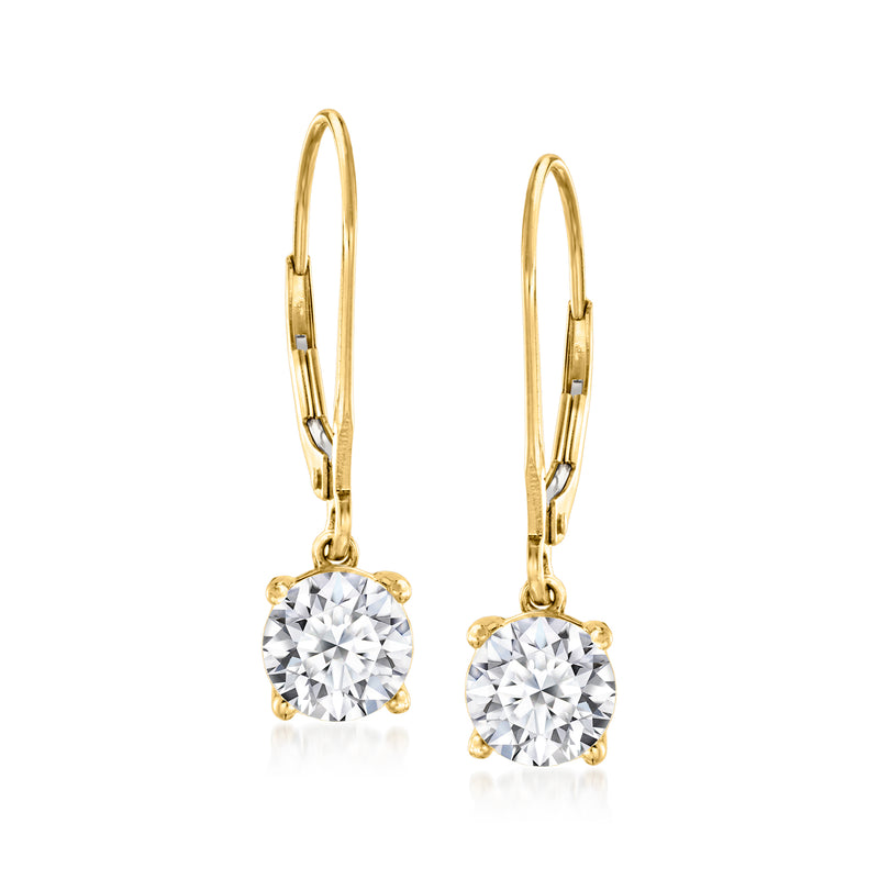 14kt yellow gold leverback drop earrings with round lab-grown diamonds, 2 ct tw