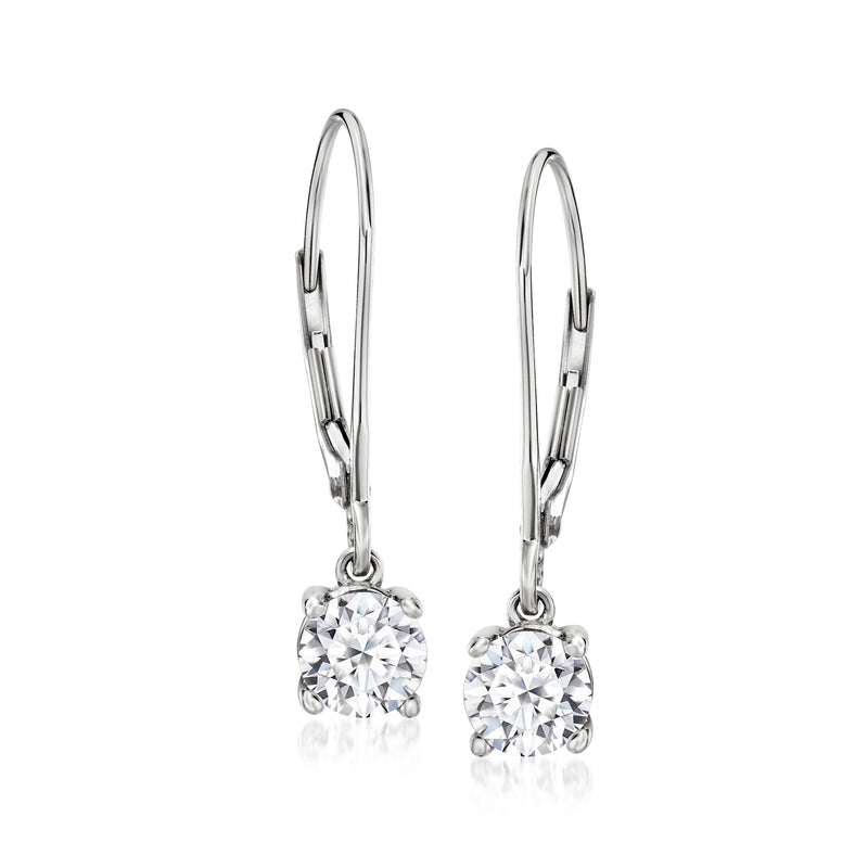 14kt white gold leverback drop earrings with round lab-grown diamonds