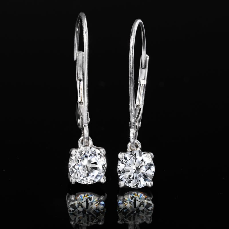 Round lab-grown diamond leverback drop earrings in 14kt white gold