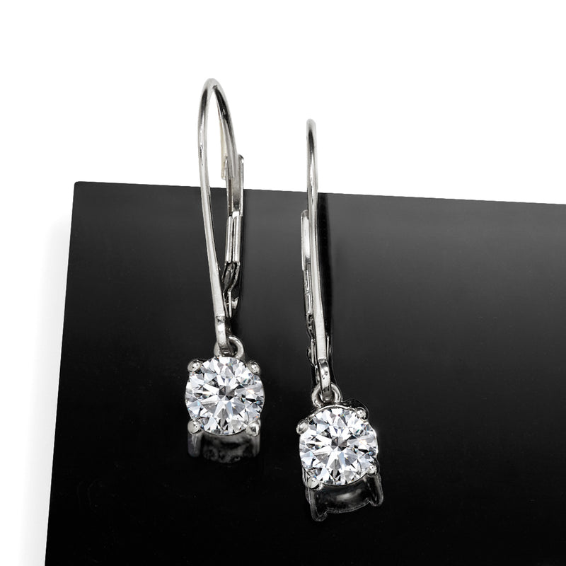 14kt white gold leverback drop earrings with round lab-grown diamond centers