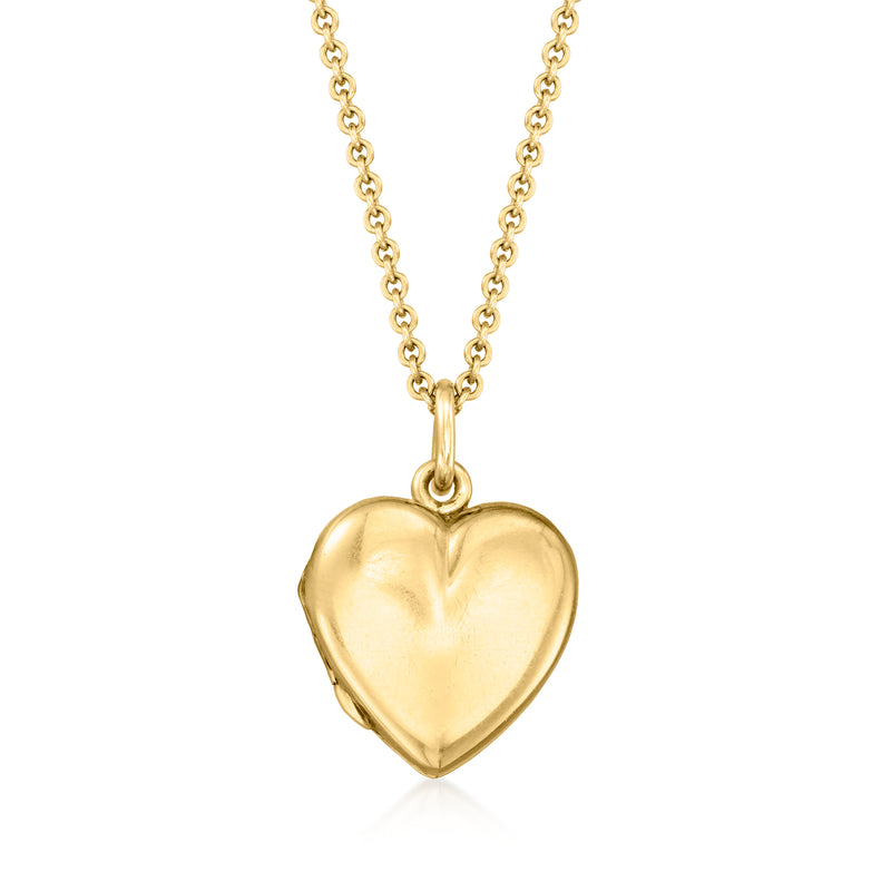 Vintage yellow gold heart locket necklace with linked chain and heart pendant