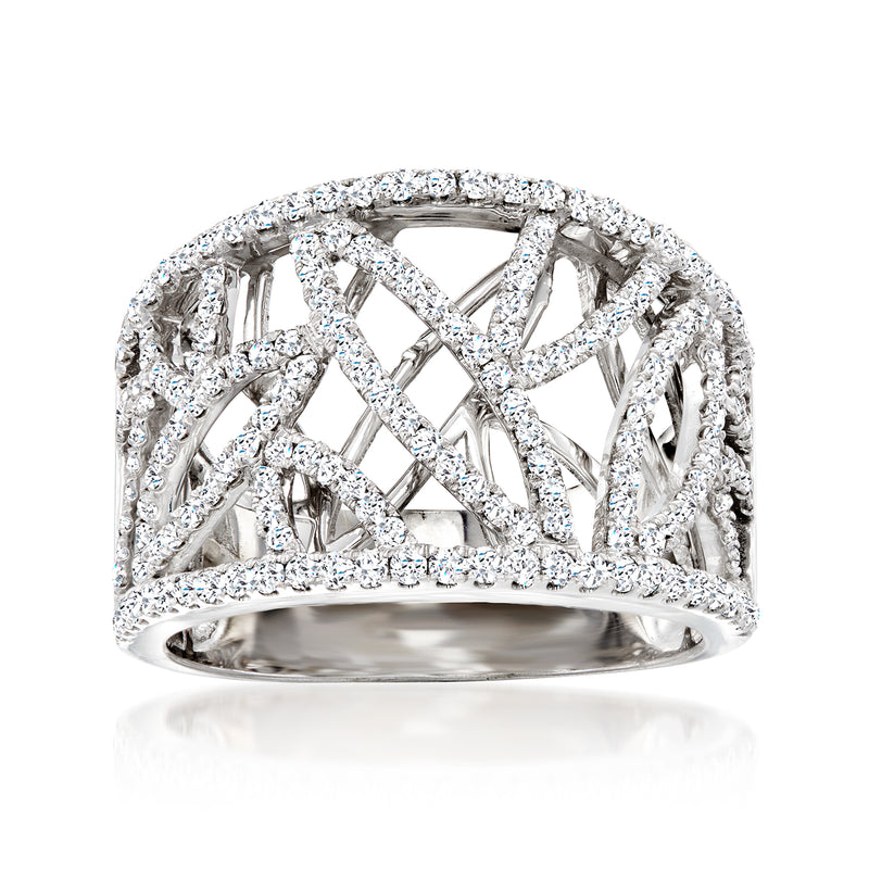 14kt white gold diamond abstract dome ring with crisscross lattice setting