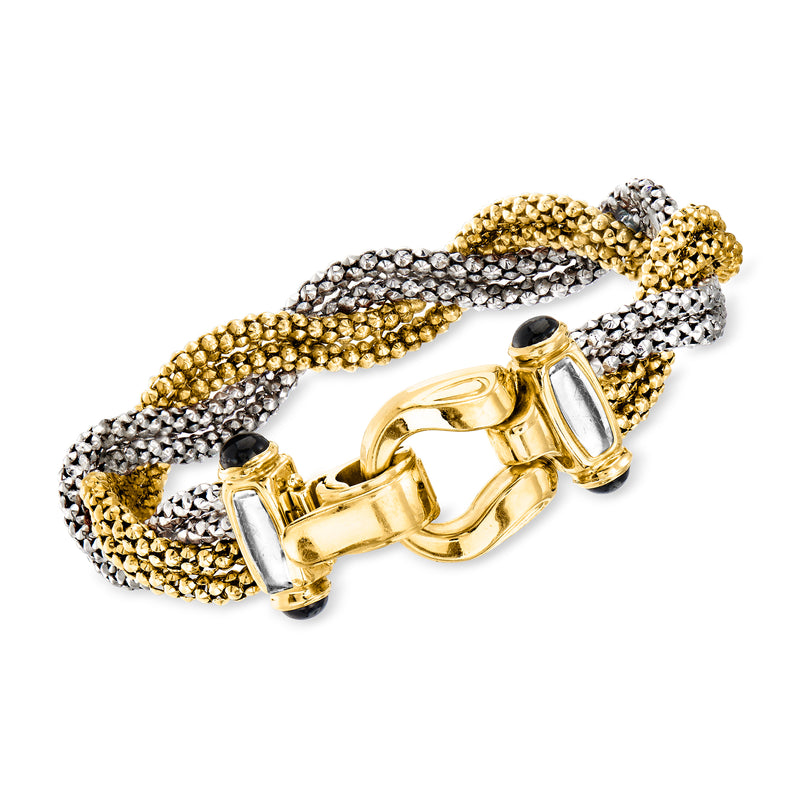 Two-tone gold and silver twisted popcorn-link bracelet with sapphire accents