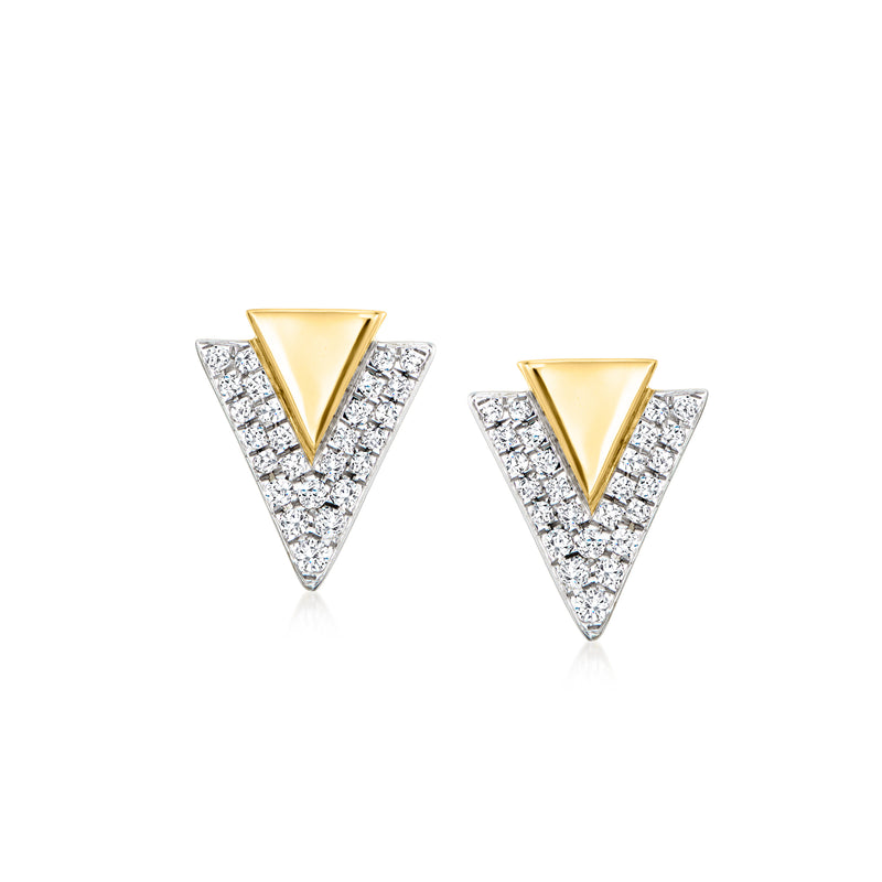 Diamond chevron post earrings in 18kt yellow gold