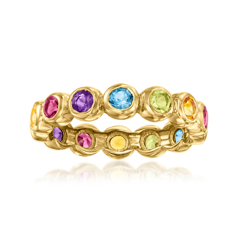 18kt gold over sterling eternity band with multi-color round gemstones, prong-set