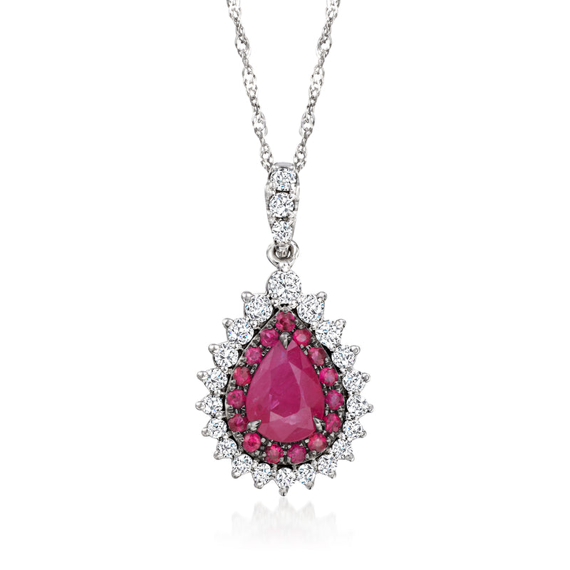 Pear-shaped ruby and diamond pendant in 14kt white gold